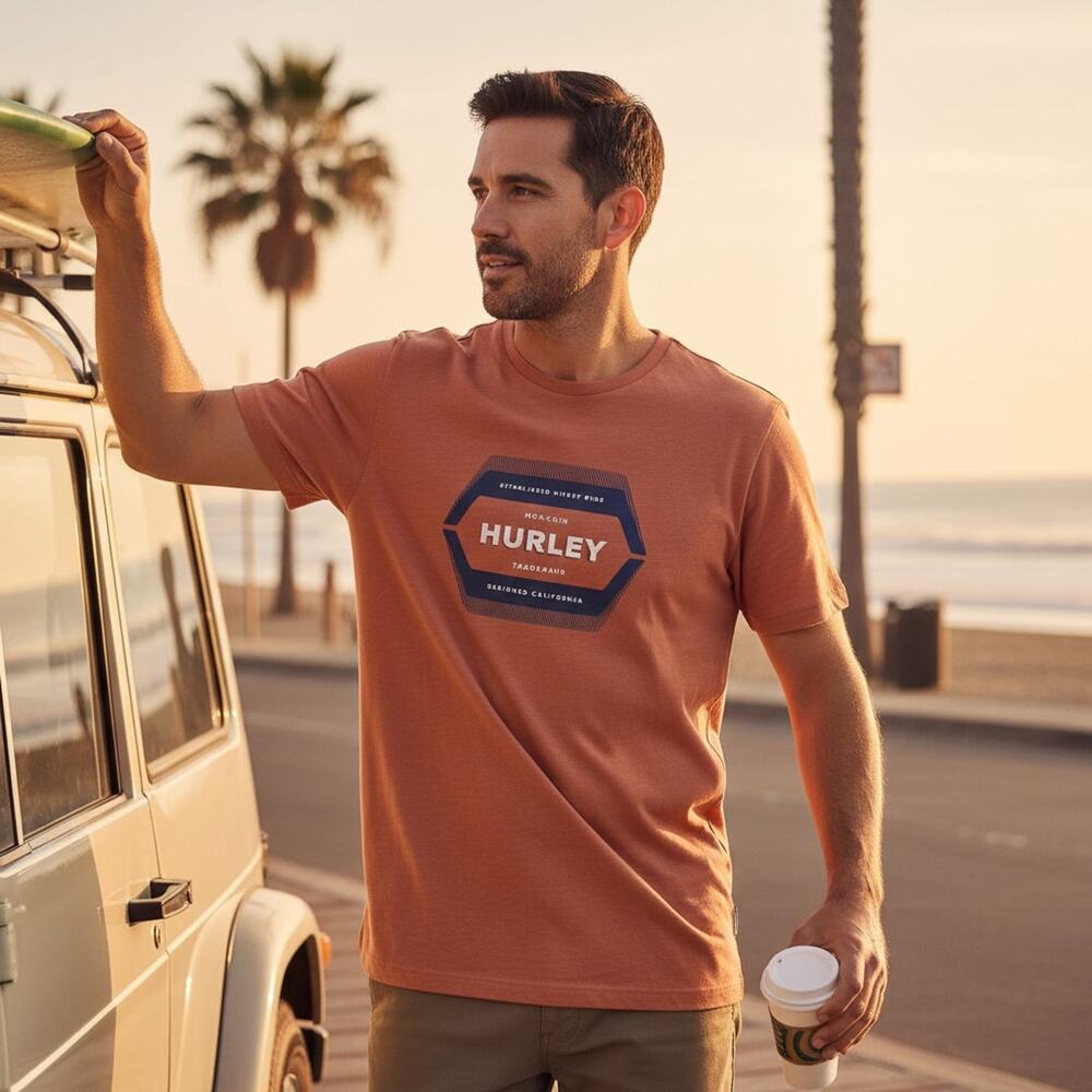 Hurley Men’s Graphic Tee Terracotta Orange L NWT 100% Cotton